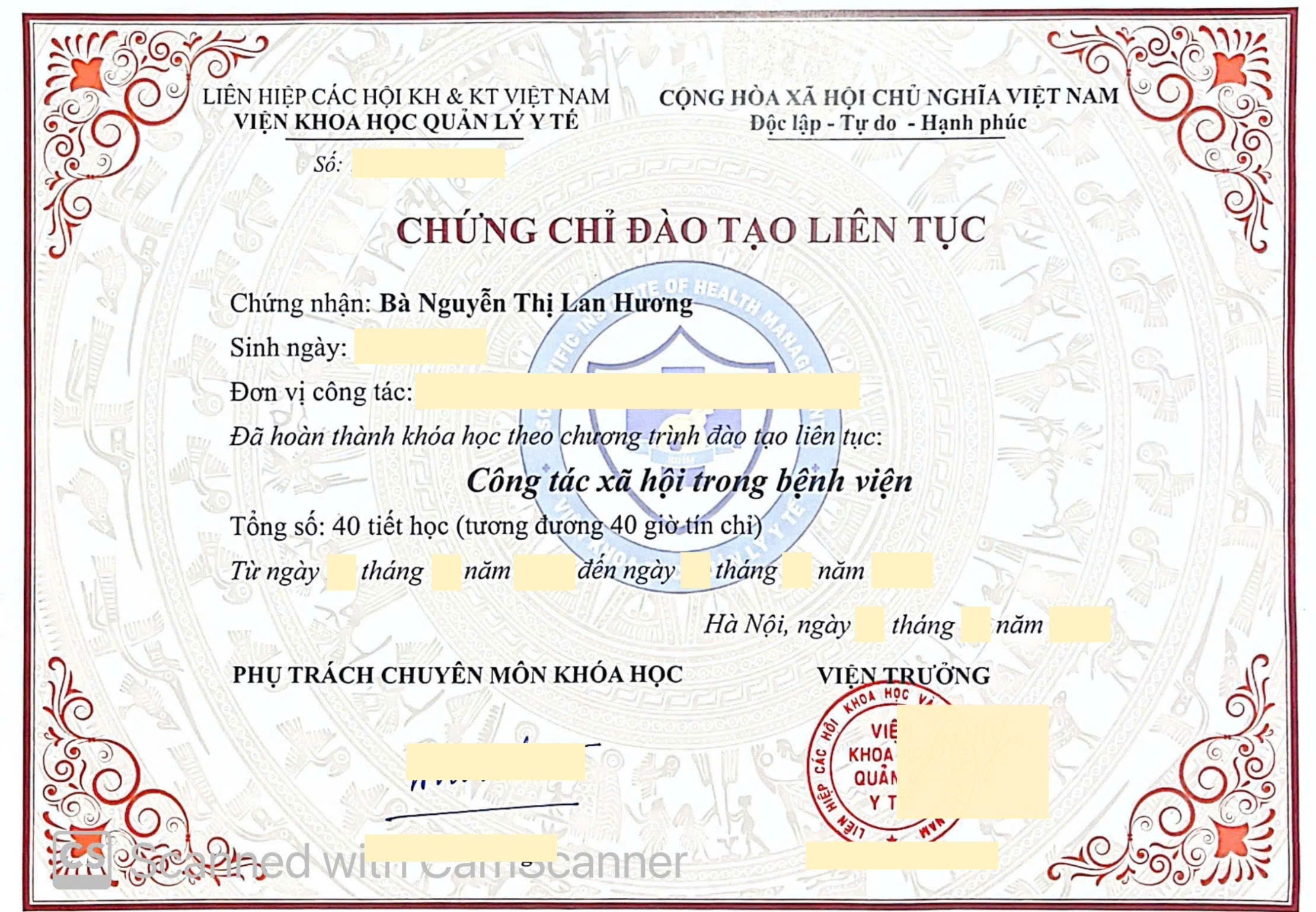 Chứng chỉ Công Tác Xã Hội - CME 40 Tiết