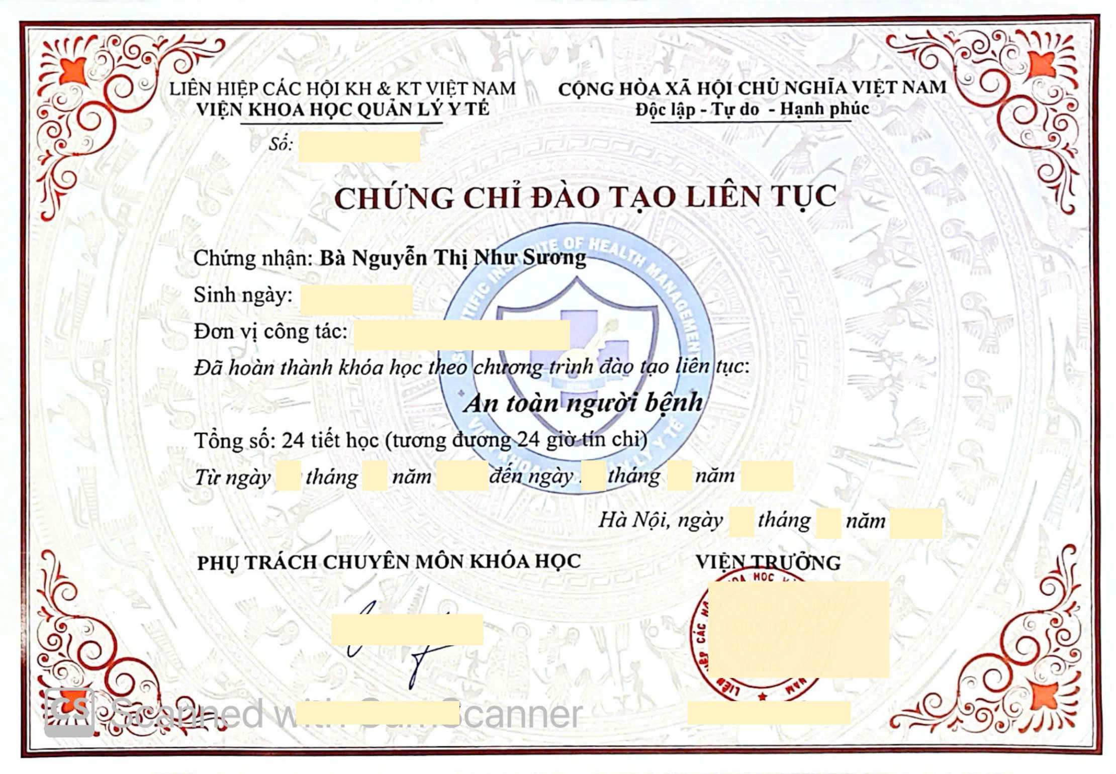 Chứng chỉ An Toàn Người Bệnh - CME 24 tiết
