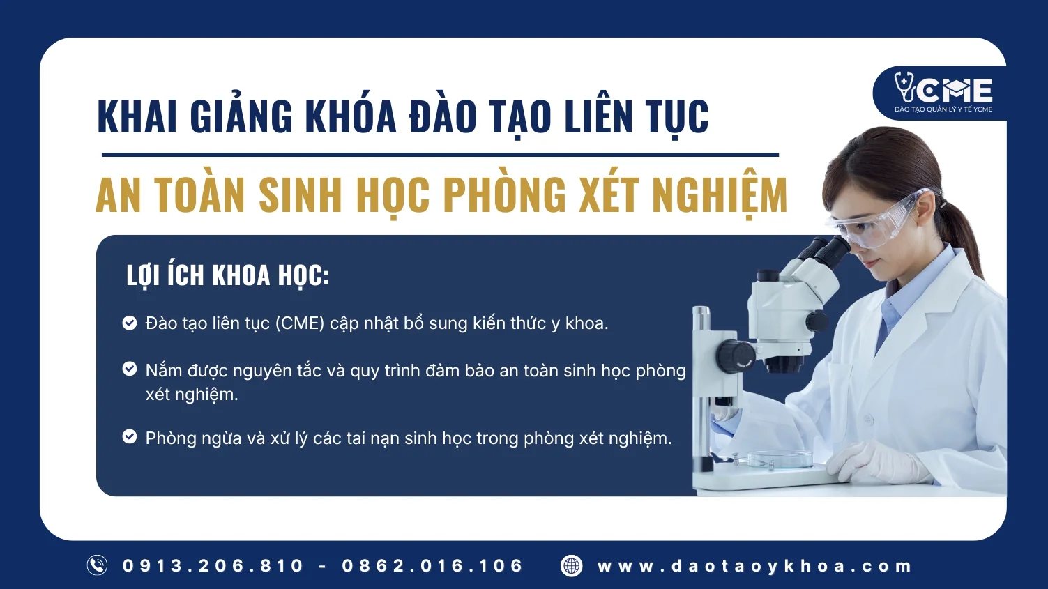 Chương trình khóa "An toàn sinh học phòng xét nghiệm - CME 24 Tiết"