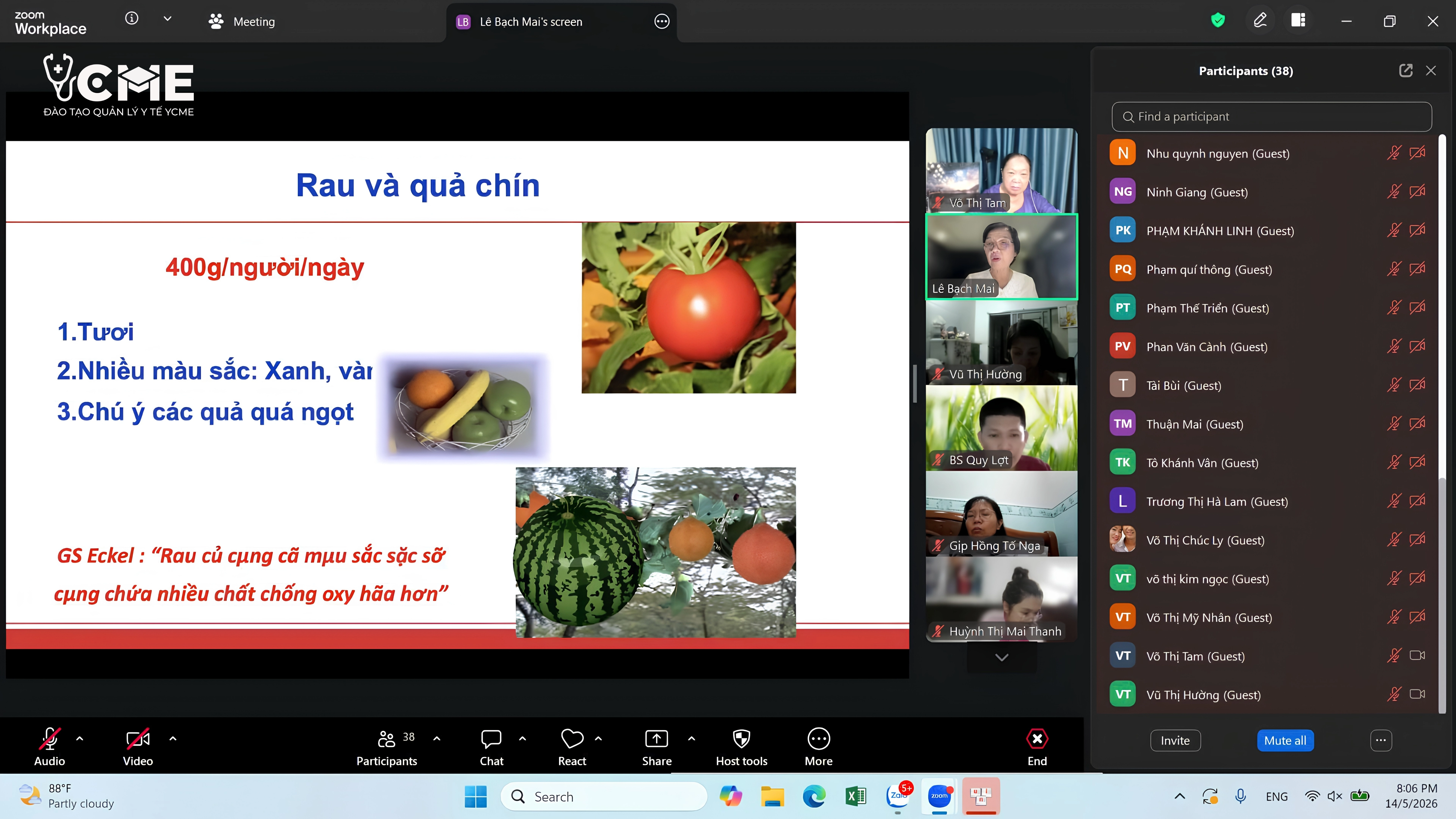 Lớp học Quản lý Dinh dưỡng Tiết chế do PGS.TS.BS Lê Bạch Mai giảng dạy.