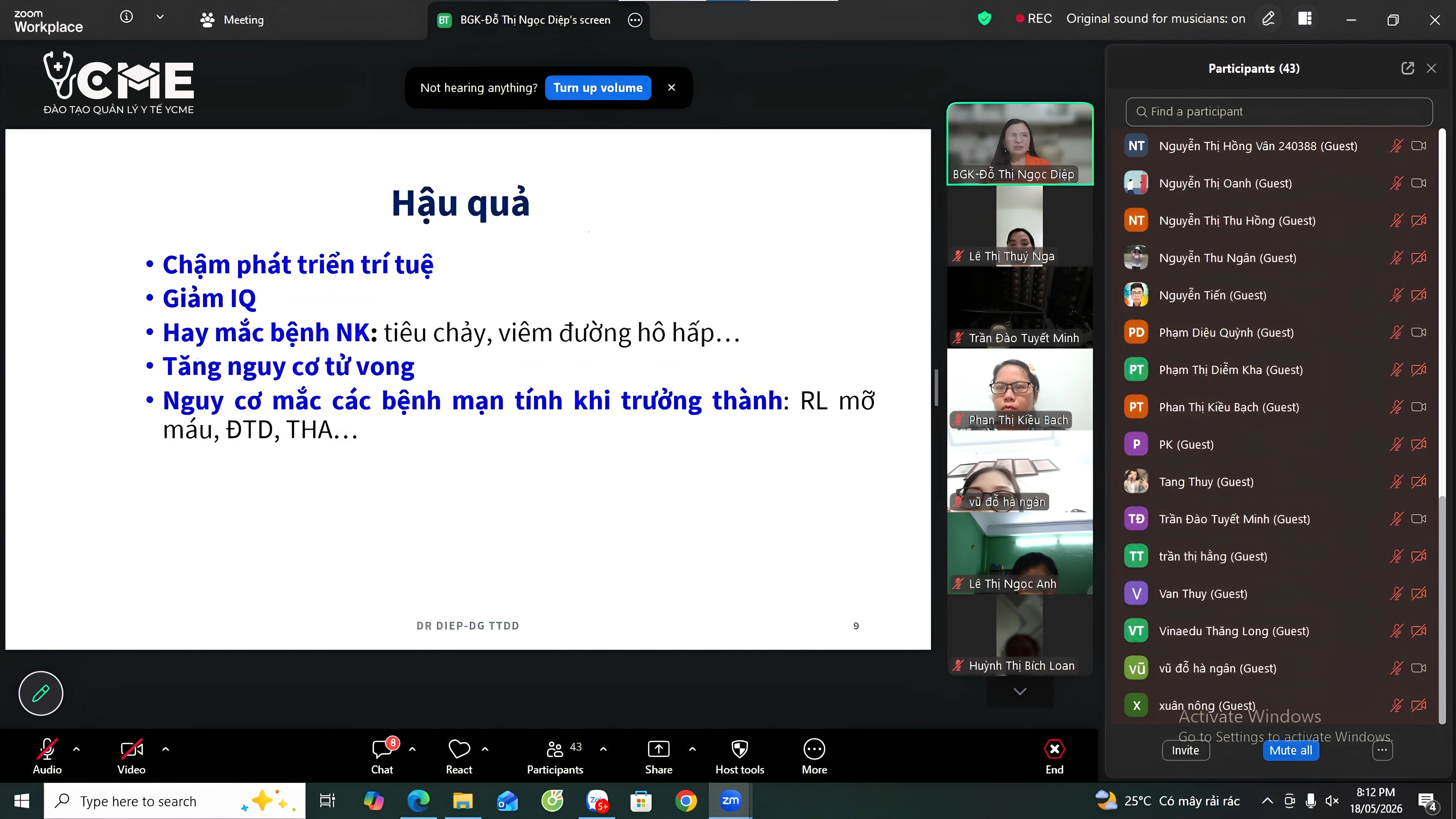Lớp học Dinh dưỡng nhi khoa do BS.CKII Đỗ Thị Ngọc Diệp giảng dạy.